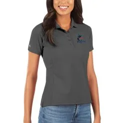Women's Miami Marlins Antigua Gray Legacy Pique Polo