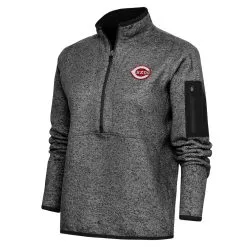 Women's Cincinnati Reds Antigua Heather Black Logo Fortune Quarter-Zip Pullover Jacket