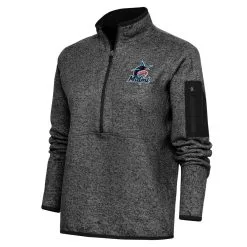 Women's Miami Marlins Antigua Heather Black Logo Fortune Quarter-Zip Pullover Jacket