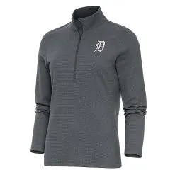 Women's Detroit Tigers Antigua Heather Charcoal Brushed Metallic Epic Half-Zip Pullover Top