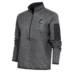 Women's Miami Marlins Antigua Heather Charcoal Logo Fortune Quarter-Zip Pullover Jacket