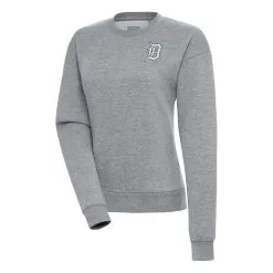 Women's Detroit Tigers Antigua Heather Gray Brushed Metallic Victory Pullover Sweatshirt