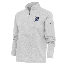 Women's Detroit Tigers Antigua Heather Gray Logo Fortune Quarter-Zip Pullover Jacket