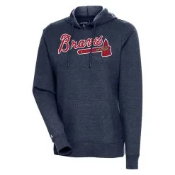 Women's Atlanta Braves Antigua Heather Navy Action Pullover Hoodie
