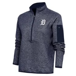 Women's Detroit Tigers Antigua Heather Navy Logo Fortune Quarter-Zip Pullover Jacket