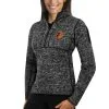 Women's Baltimore Orioles Antigua Heathered Black Fortune Half-Zip Pullover Sweater