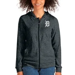 Women's Antigua Heathered Charcoal Detroit Tigers Team Absolute Full-Zip Hoodie