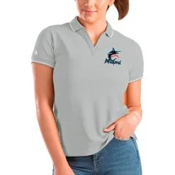 Women's Miami Marlins Antigua Heathered Gray Affluent Polo
