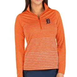Women's Detroit Tigers Antigua Heathered Orange Pace Half-Zip Pullover Jacket