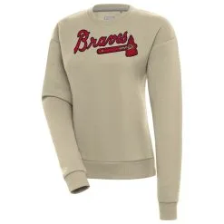 Women's Atlanta Braves Antigua Khaki Victory Pullover Sweatshirt