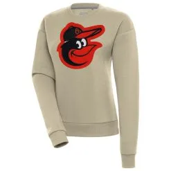 Women's Baltimore Orioles Antigua Khaki Victory Pullover Sweatshirt