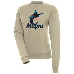 Women's Miami Marlins Antigua Khaki Victory Pullover Sweatshirt