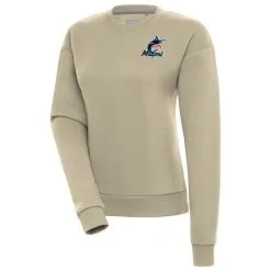 Women's Miami Marlins Antigua Khaki Victory Pullover Sweatshirt