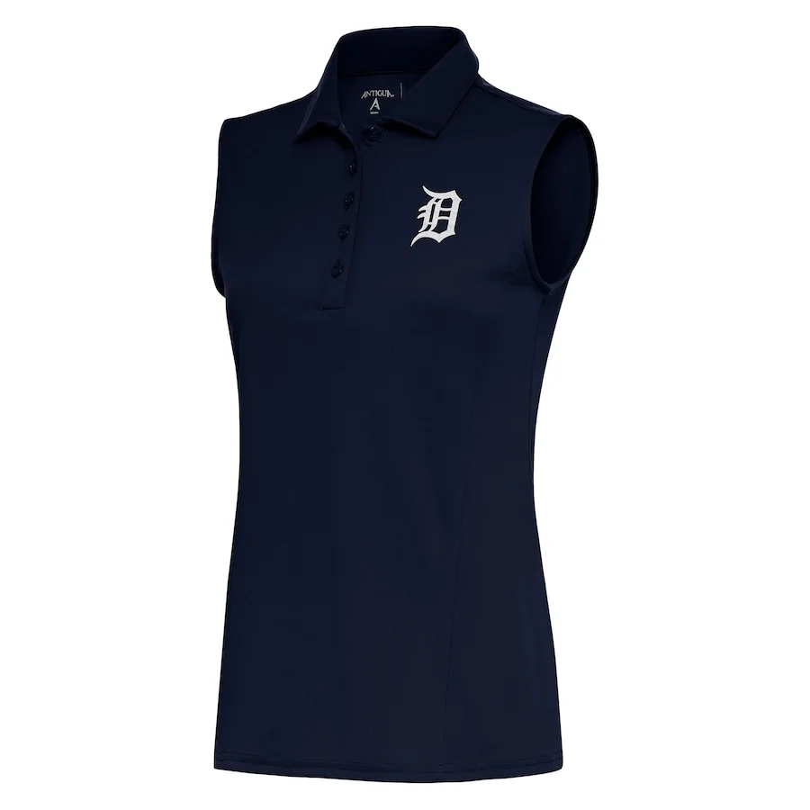 Women's Detroit Tigers Antigua Navy Brushed Metallic Sleeveless Tribute Polo