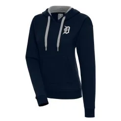 Women's Detroit Tigers Antigua Navy Brushed Metallic Victory Pullover Hoodie