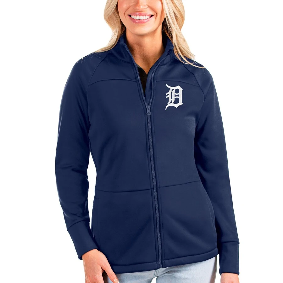 Women's Detroit Tigers Antigua Navy Links Full-Zip Golf Jacket