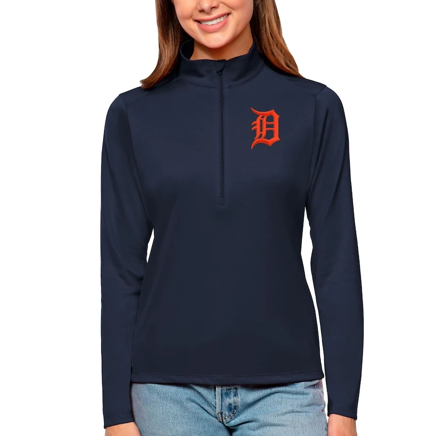 Women's Detroit Tigers Antigua Navy Tribute Quarter-Zip Pullover Top