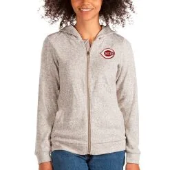 Women's Cincinnati Reds Antigua Oatmeal Team Absolute Full-Zip Hoodie