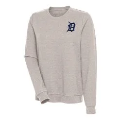 Women's Detroit Tigers Antigua Oatmeal Action Crewneck Pullover Sweatshirt