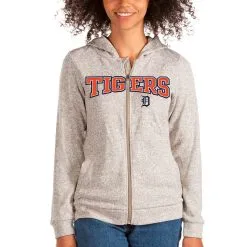 Women's Detroit Tigers Antigua Oatmeal Wordmark Absolute Full-Zip Hoodie