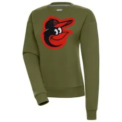 Women's Baltimore Orioles Antigua Olive Victory Pullover Sweatshirt