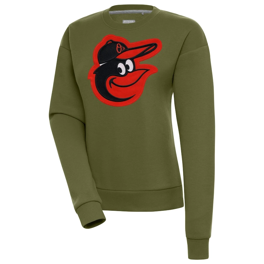 Women's Baltimore Orioles Antigua Olive Victory Pullover Sweatshirt