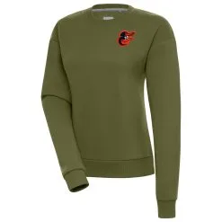 Women's Baltimore Orioles Antigua Olive Victory Pullover Sweatshirt