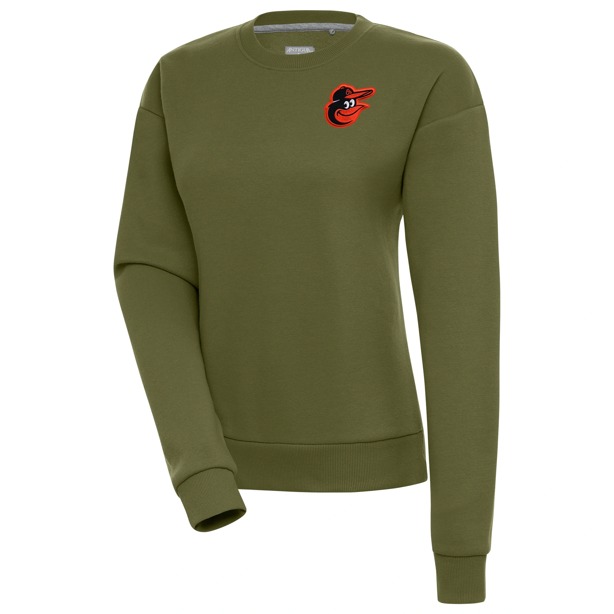 Women's Baltimore Orioles Antigua Olive Victory Pullover Sweatshirt