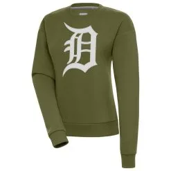 Women's Detroit Tigers Antigua Olive Victory Pullover Sweatshirt