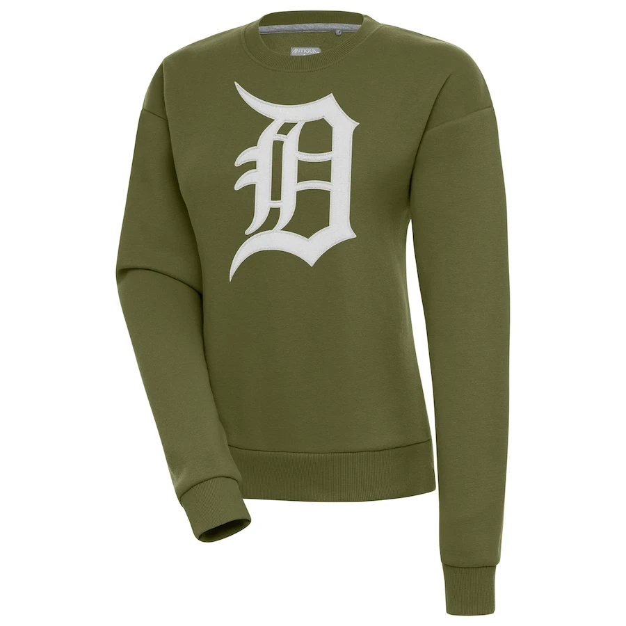 Women's Detroit Tigers Antigua Olive Victory Pullover Sweatshirt