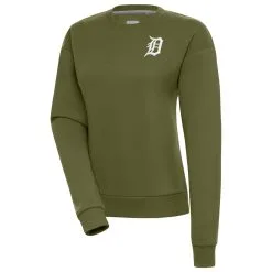 Women's Detroit Tigers Antigua Olive Victory Pullover Sweatshirt