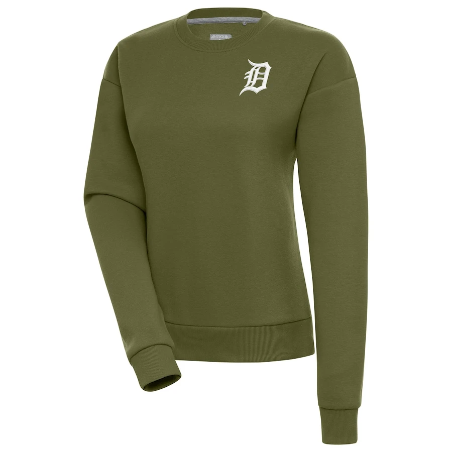 Women's Detroit Tigers Antigua Olive Victory Pullover Sweatshirt