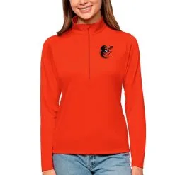 Women's Baltimore Orioles Antigua Orange Tribute Quarter-Zip Pullover Top