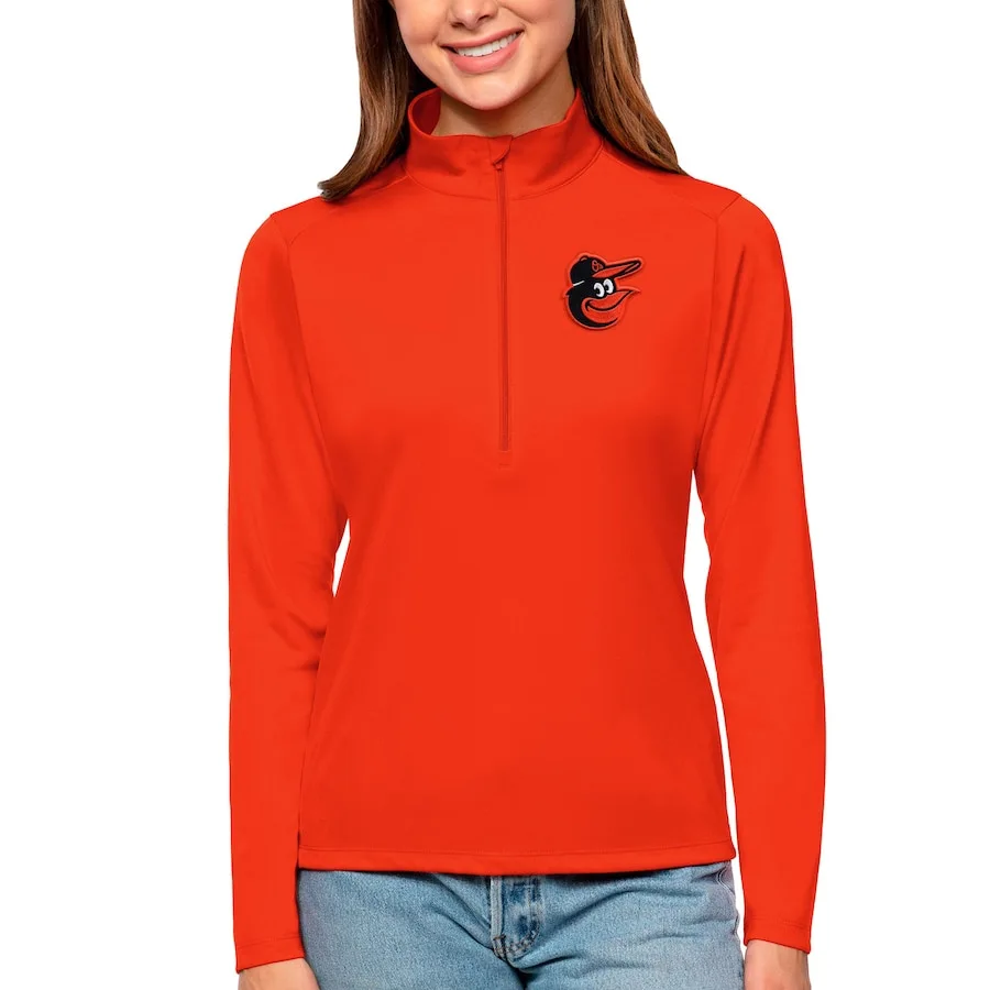 Women's Baltimore Orioles Antigua Orange Tribute Quarter-Zip Pullover Top