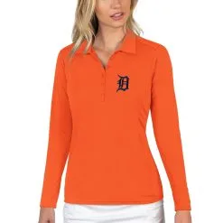 Women's Detroit Tigers Antigua Orange Tribute Long Sleeve Polo