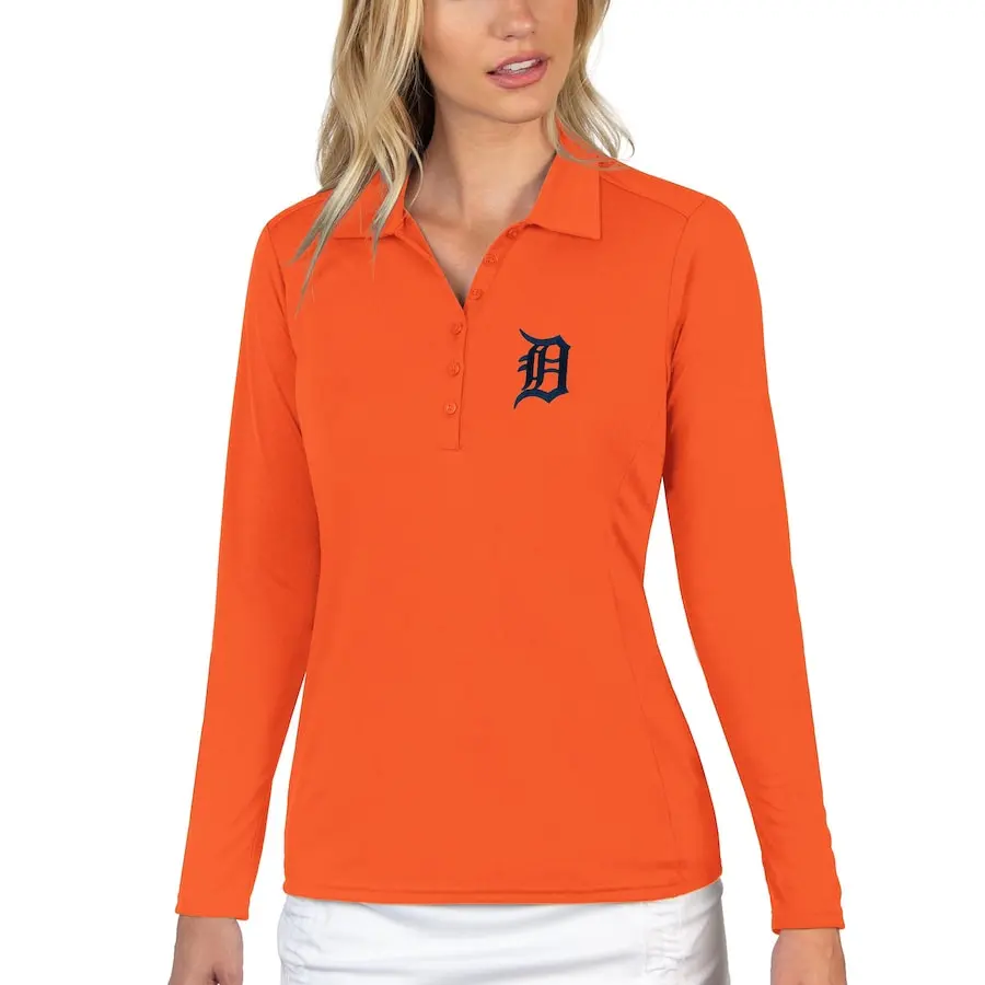Women's Detroit Tigers Antigua Orange Tribute Long Sleeve Polo