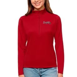 Women's Atlanta Braves Antigua Red Tribute Quarter-Zip Pullover Top
