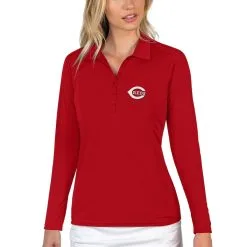 Women's Cincinnati Reds Antigua Red Tribute Long Sleeve Polo