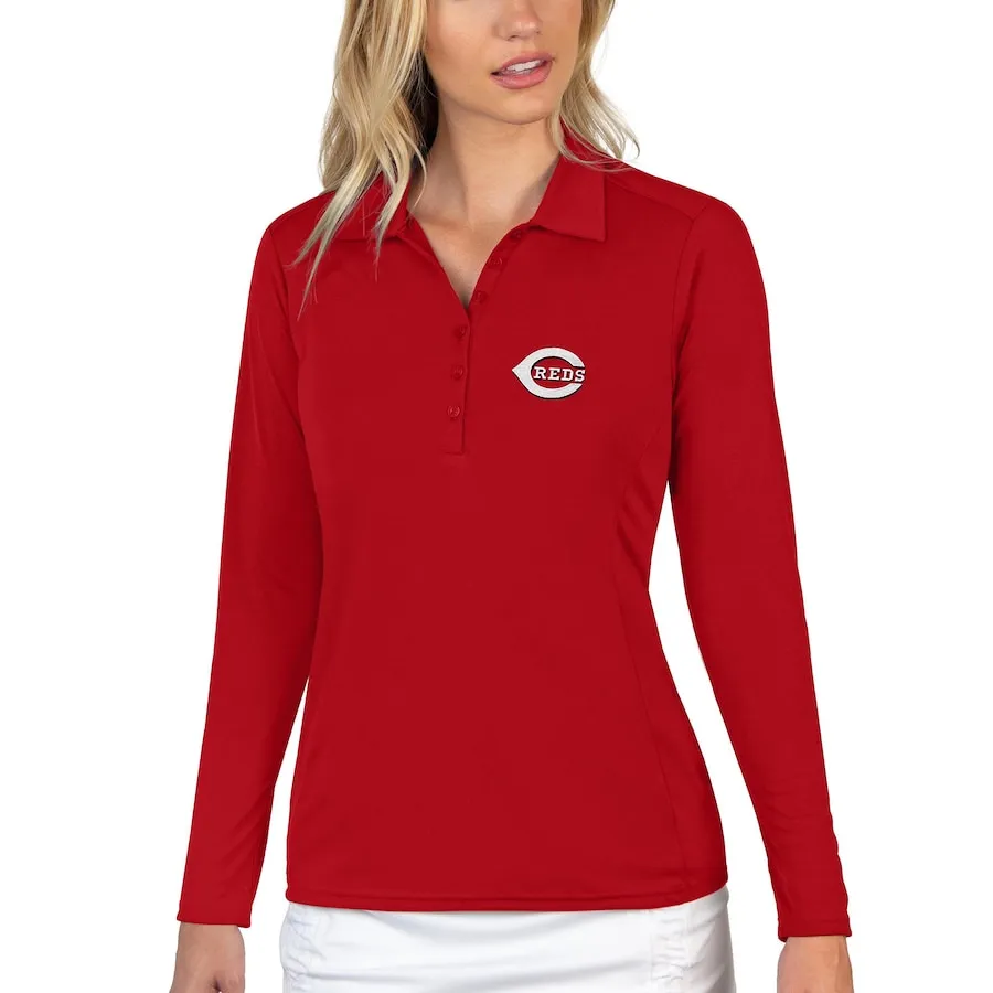 Women's Cincinnati Reds Antigua Red Tribute Long Sleeve Polo