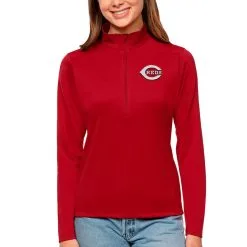 Women's Cincinnati Reds Antigua Red Tribute Quarter-Zip Pullover Top