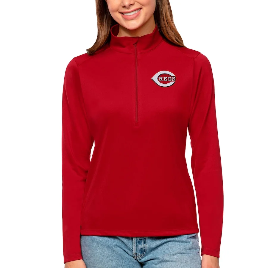 Women's Cincinnati Reds Antigua Red Tribute Quarter-Zip Pullover Top