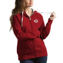 Women's Cincinnati Reds Antigua Red Victory Full-Zip Hoodie