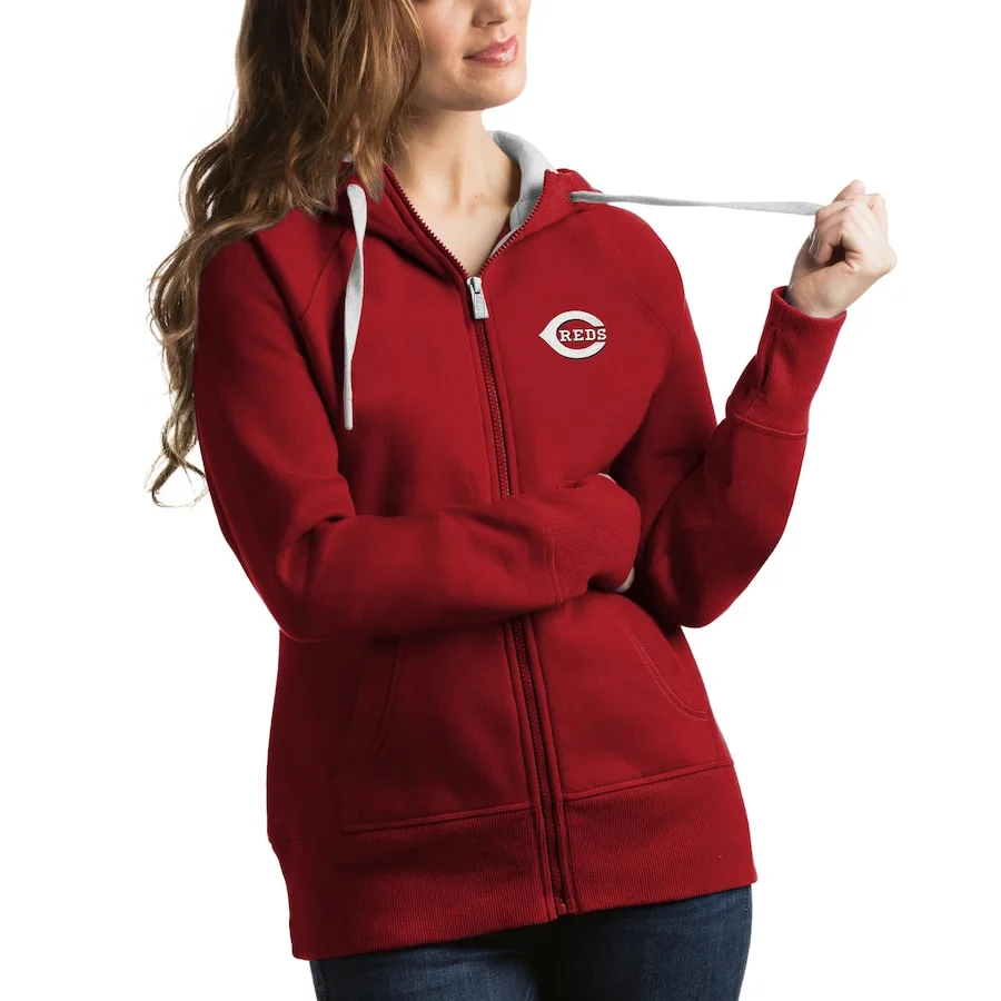 Women's Cincinnati Reds Antigua Red Victory Full-Zip Hoodie