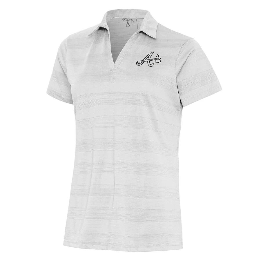 Women's Atlanta Braves Antigua White Brushed Metallic Compass Polo