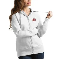 Women's Cincinnati Reds Antigua White Victory Full-Zip Hoodie