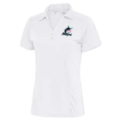 Women's Miami Marlins Antigua White Team Logo Tribute Polo