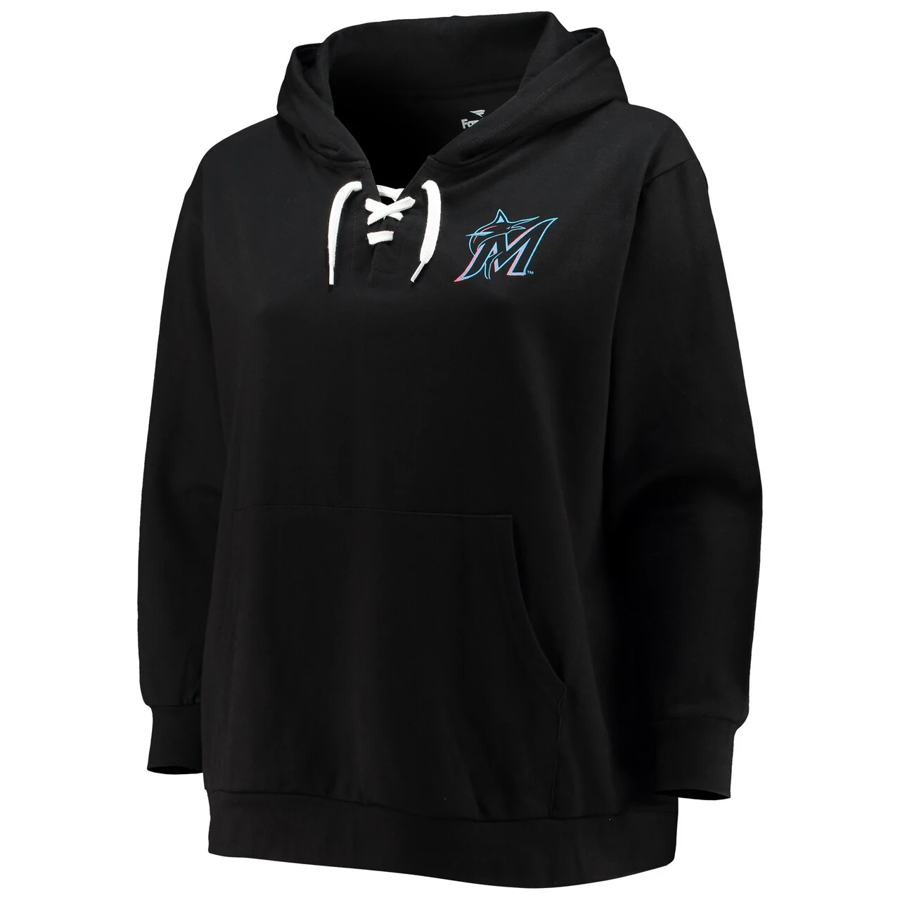 Profile Women's Miami Marlins Black Plus Size Lace-Up V-Neck Pullover Hoodie - Image 2
