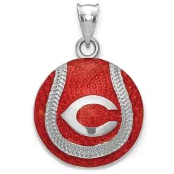 LogoArt Women's Cincinnati Reds Sterling Silver Enameled Baseball Pendant