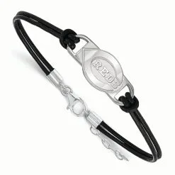 LogoArt Women's Cincinnati Reds Sterling Silver Small Center Leather Bracelet