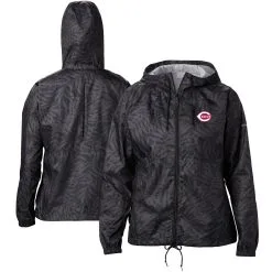Women's Cincinnati Reds Columbia Black Flash Forward Full-Zip Windbreaker Jacket